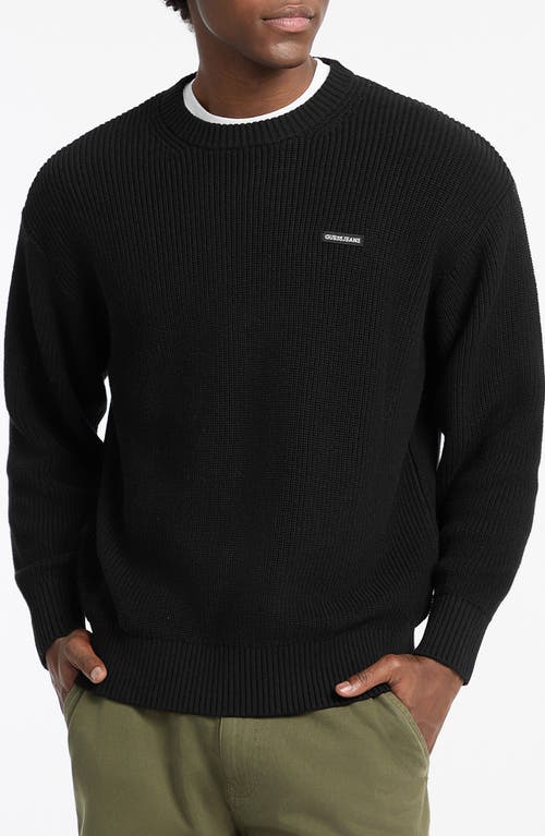 Guess Jeans Logo Patch Organic Cotton Sweater In Black