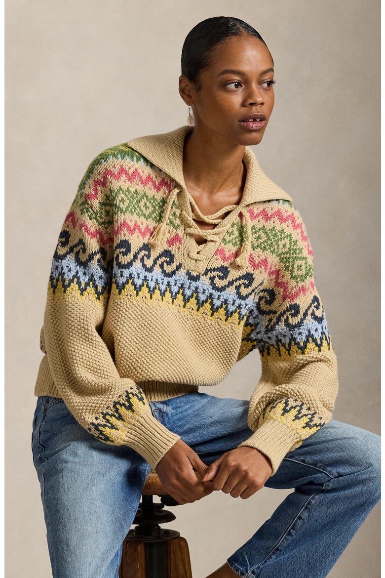 Fair Isle Cotton & Wool Blend Sweater, Alternate, color, TAN MULTI