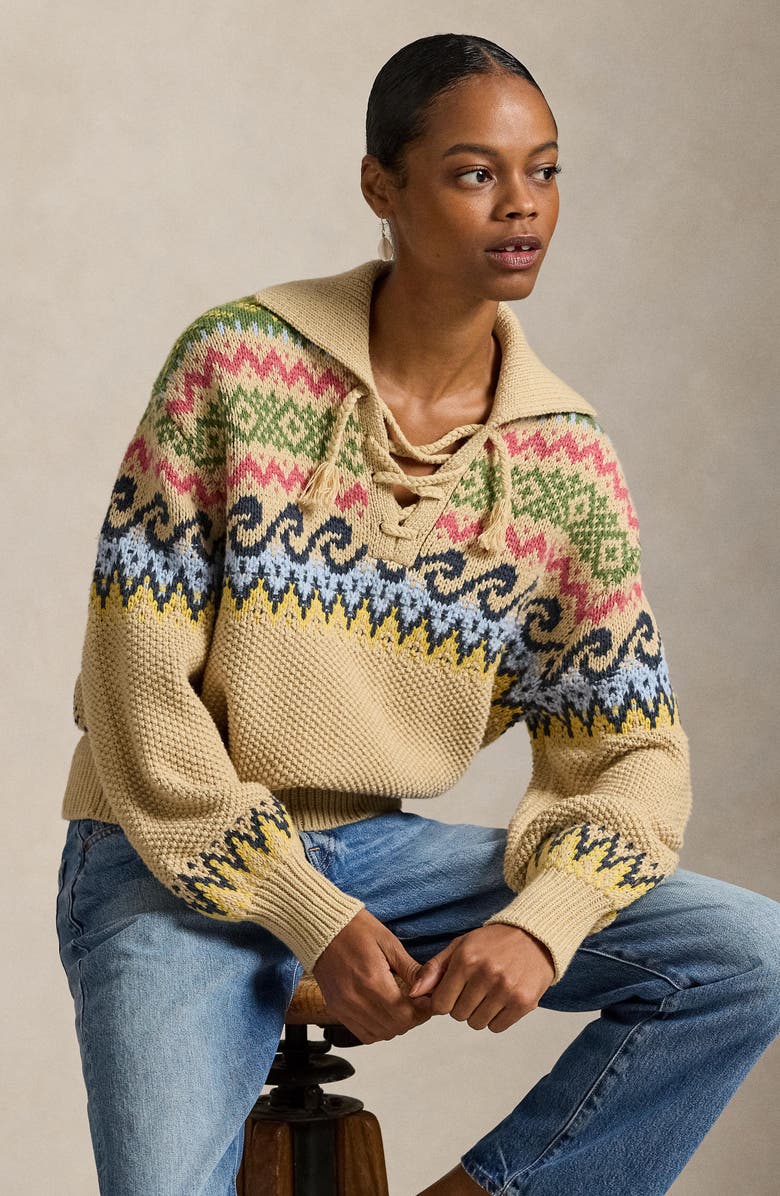 Polo Ralph Lauren Fair Isle Cotton & Wool Blend Sweater, Alternate, color, Tan Multi