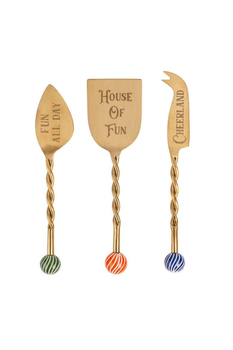 Rampur Set Of 3 Steel Cheese Serving Cheerland, Main, color, Gold