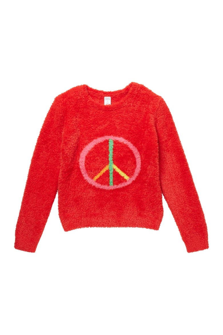 Kids' Fluffy Intarsia Sweater, Main, color, RED CHINOISE PEACE