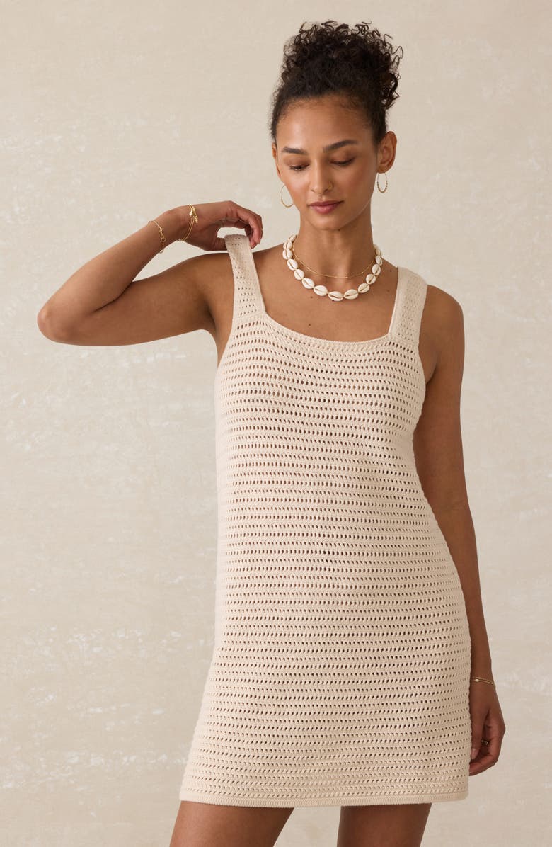 Faherty Seacoast Open Stitch Cotton Minidress, Alternate, color, Cream