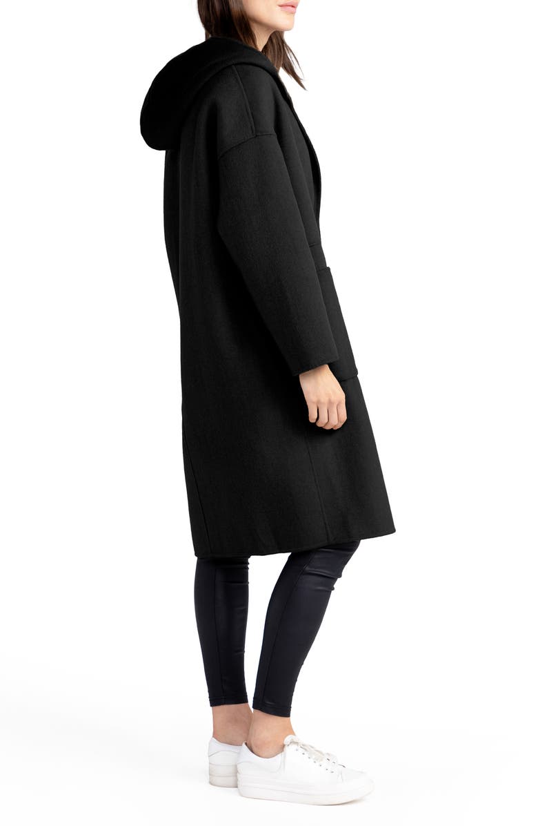 Belle & Bloom Sunday Morning Hooded Wool Blend Coat, Alternate, color, Black