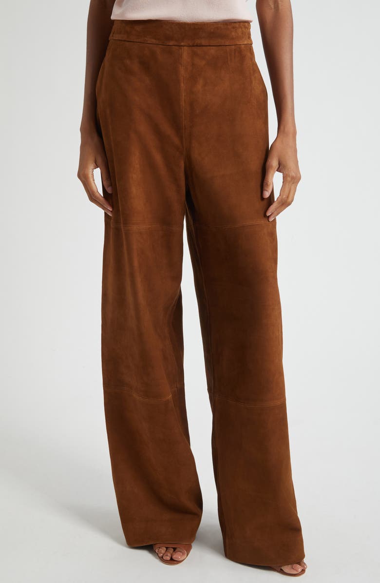 ST. JOHN Suede Wide Leg Pants, Main, color, Toffee