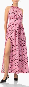 IVONNE Long Open-Leg Polka Dot Halter Neck Dress