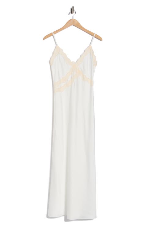 Lace Trim Satin Maxi Dress