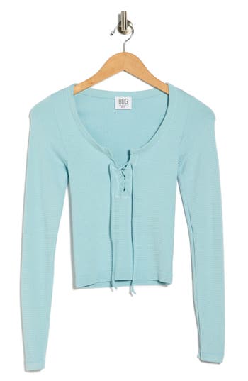 Bdg Urban Outfitters Knockout Long Sleeve Tie Front Crop Top In Blue