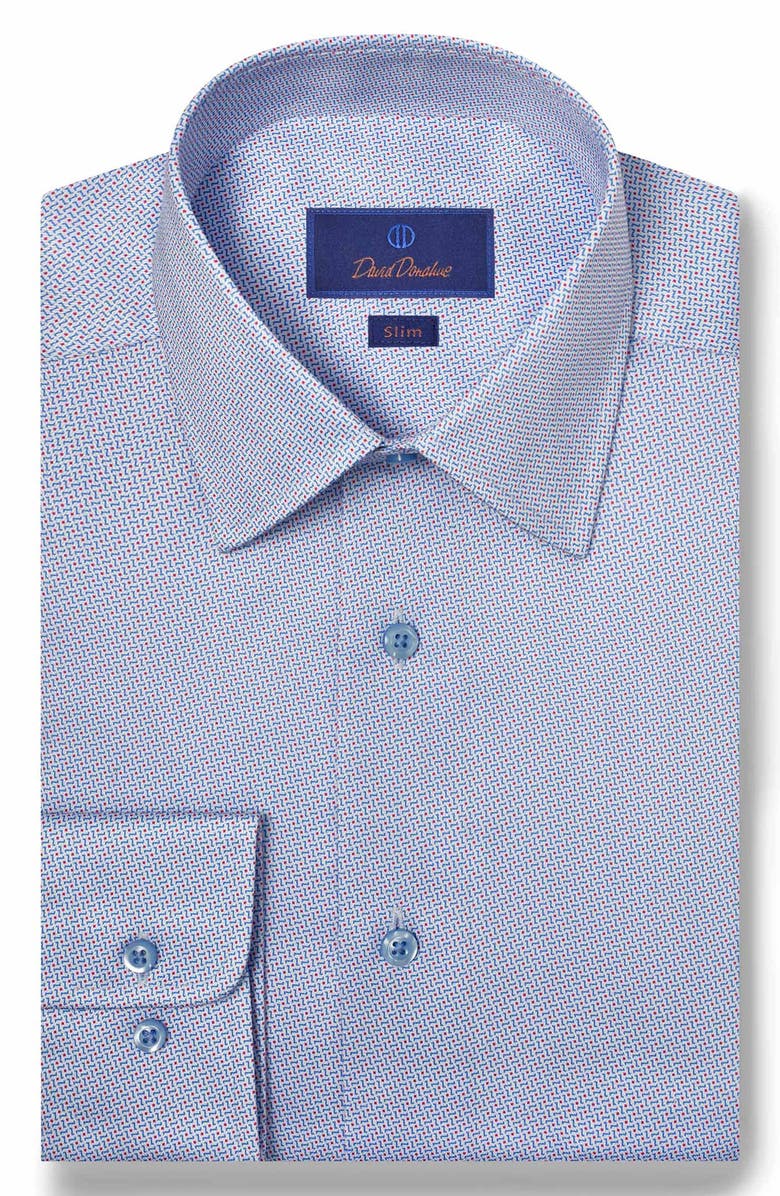 David Donahue Slim Fit Twill Dress Shirt, Main, color, Blue/ Berry