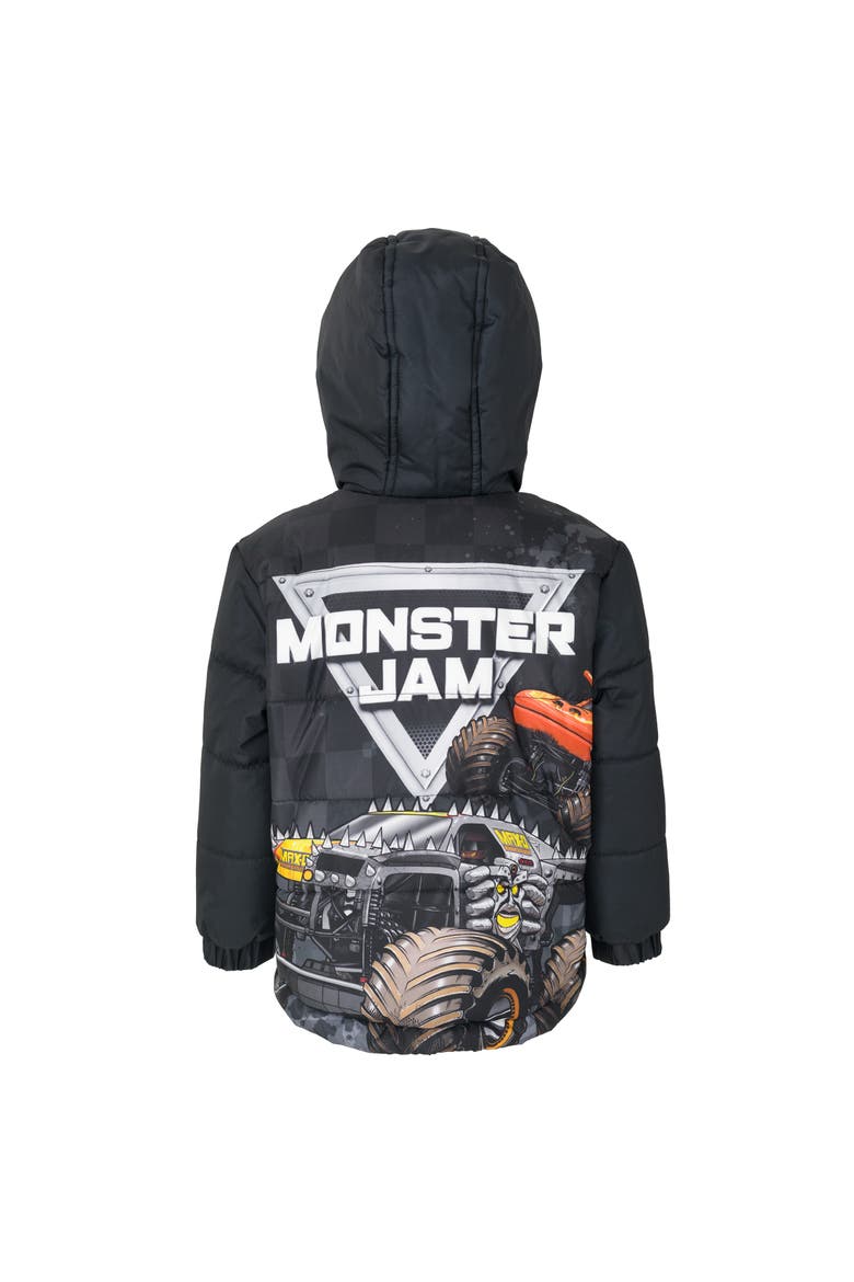 Hooded Puffer Jacket, Alternate, color, Monster Jam Black