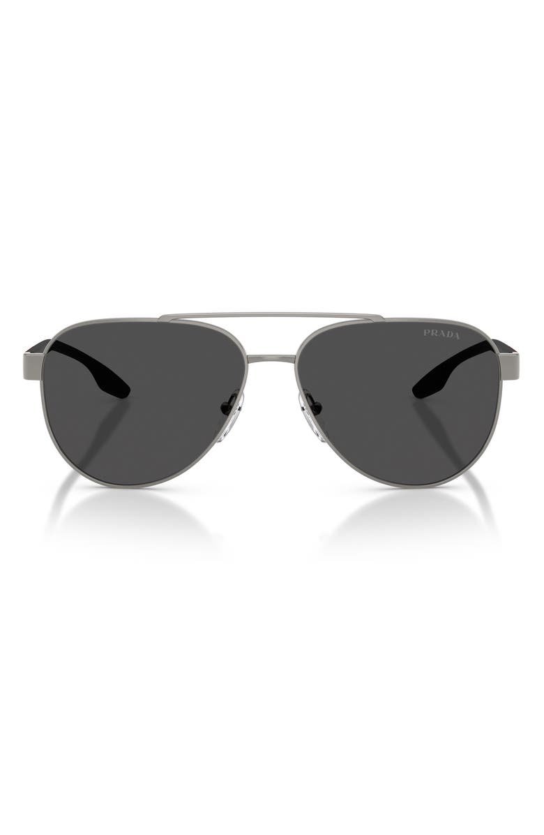 Prada Linea Rossa 58mm Polarized Pilot Sunglasses, Main, color, Gunmetal/ Dark Grey