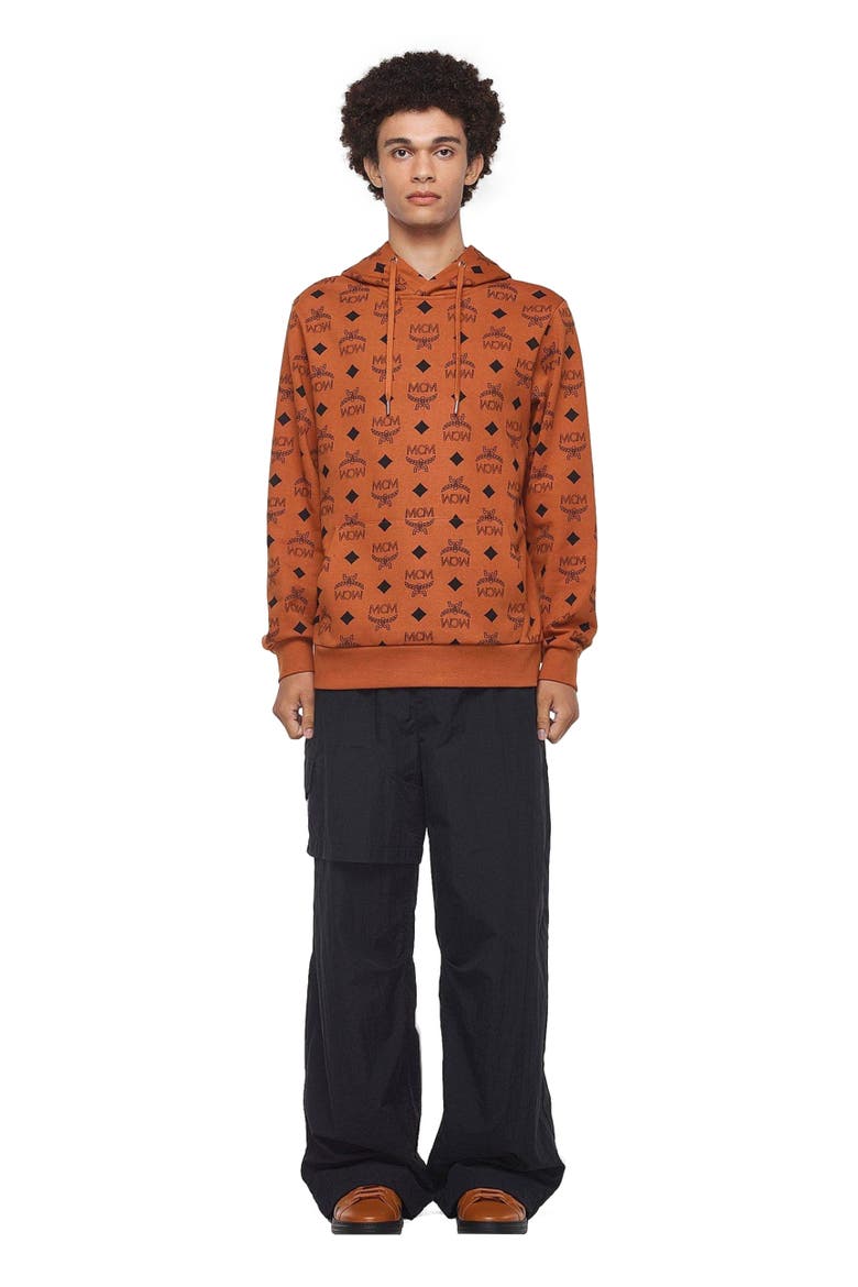 Maxi Monogram Print Hoodie in Organic Cotton, Main, color, Cognac