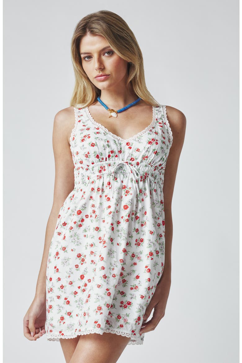 Ditsy Floral Lace Trim Minidress, Alternate, color, WHITE/ CAYENNE