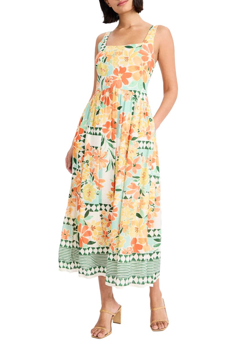 Maggy London Floral Print Maxi Sundress, Alternate, color, Soft White/ Tangerine Tango