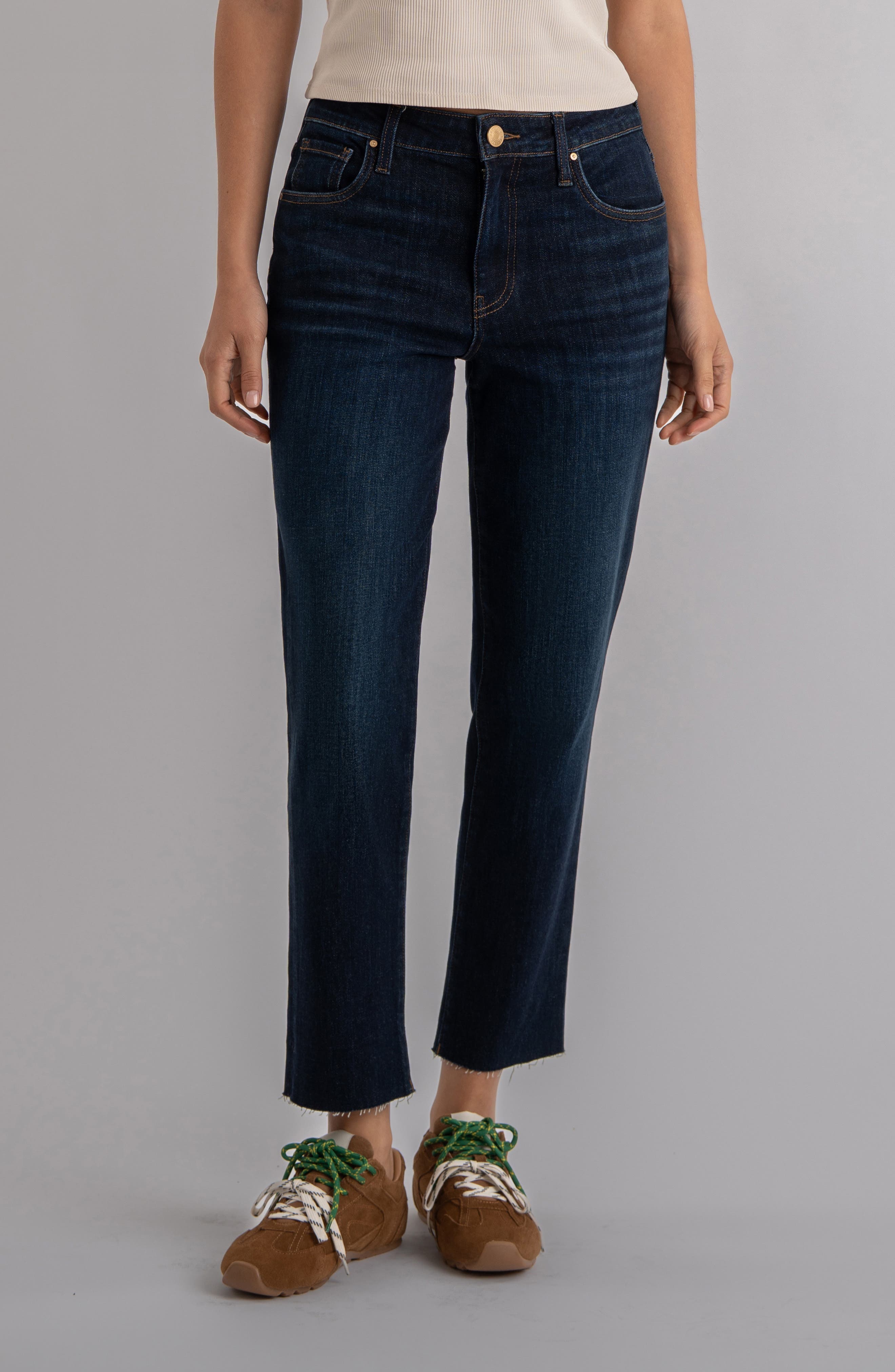 KUT from the Kloth Reese Fab Ab Raw Hem Ankle Slim Straight Leg Jeans