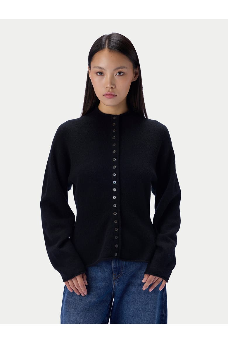 Cashmere High-neck Buttoned Cardigan, Alternate, color, black