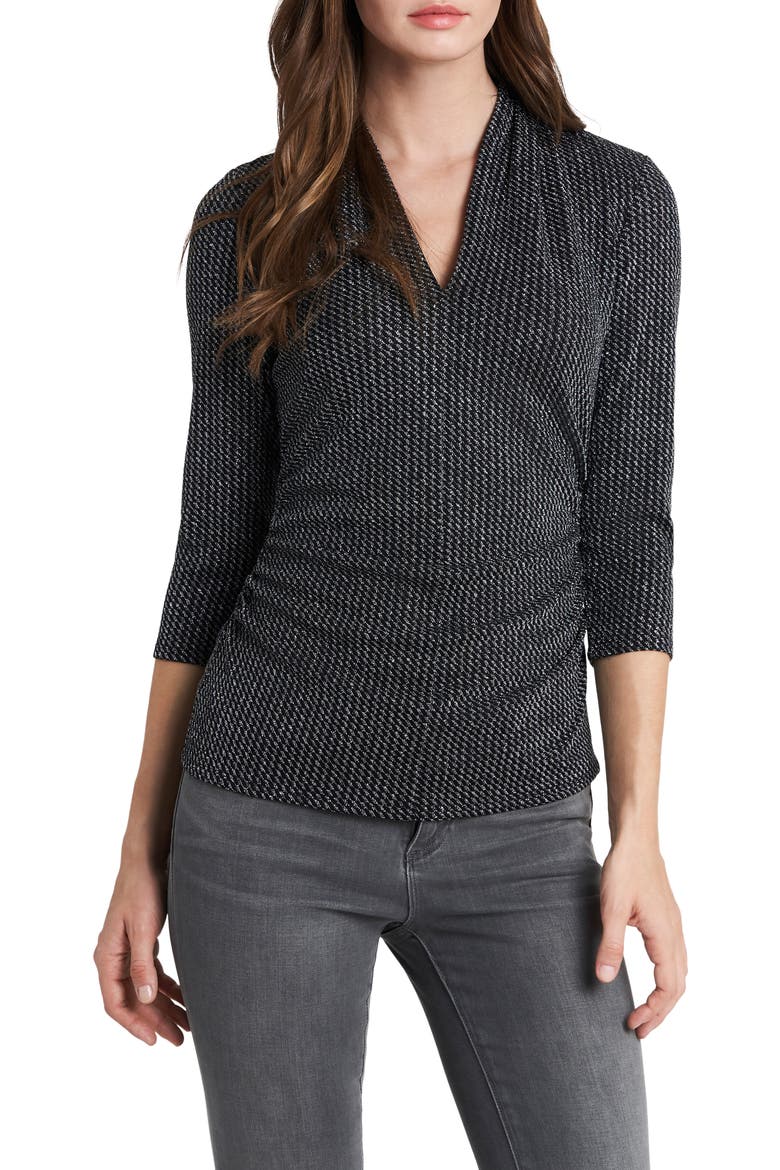 Metallic V-Neck Sweater, Main, color, RICH BLACK