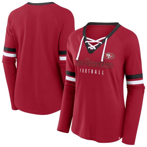 Women's Fanatics Scarlet San Francisco 49ers Plus Size Won & Done Lace-Up V-Neck Long Sleeve T-Shirt