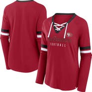 FANATICS Women's Fanatics Scarlet San Francisco 49ers Plus Size Won & Done Lace-Up V-Neck Long Sleeve T-Shirt