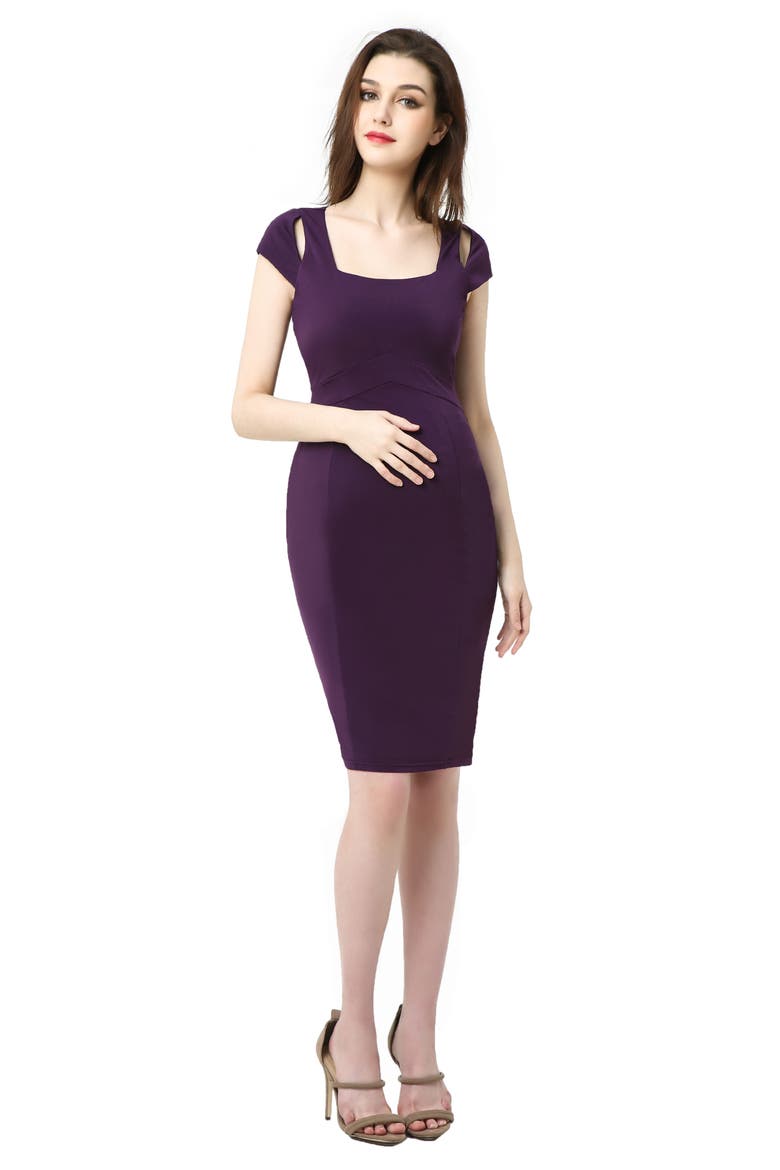 Julie Cold Shoulder Body-Con Maternity Dress, Alternate, color, EGGPLANT