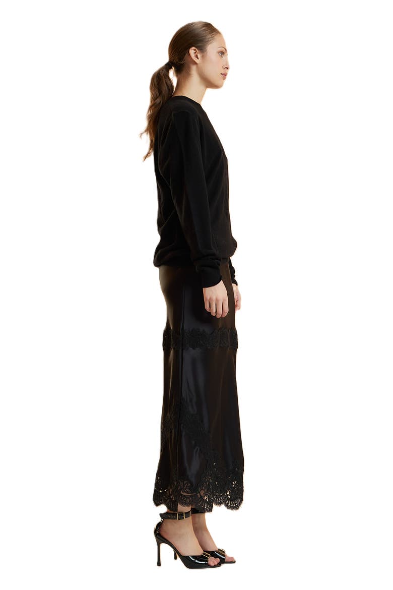 Satin Lace Skirt, Alternate, color, Black