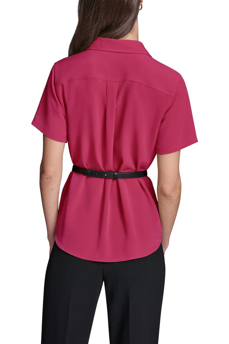 Belted Button-Up Shirt, Alternate, color, CURRANT