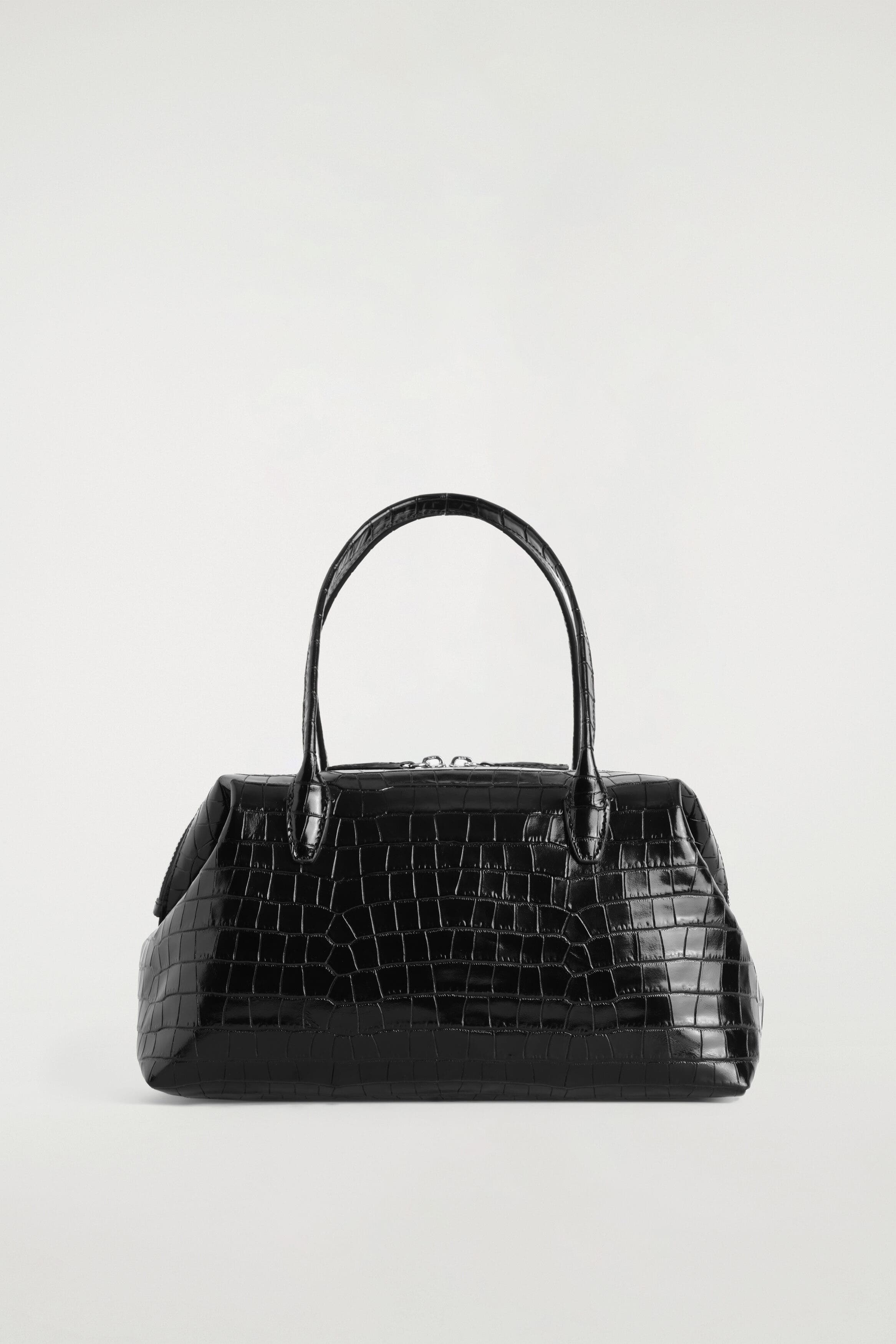 Montmartre Bowling Bag - Croc-effect Leather, Alternate, color, BLACK