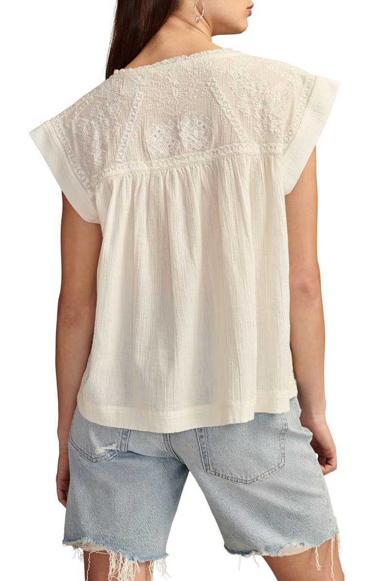 Lucky Brand Embroidered Yoke Cotton Gauze Top, Alternate, color, Gardenia