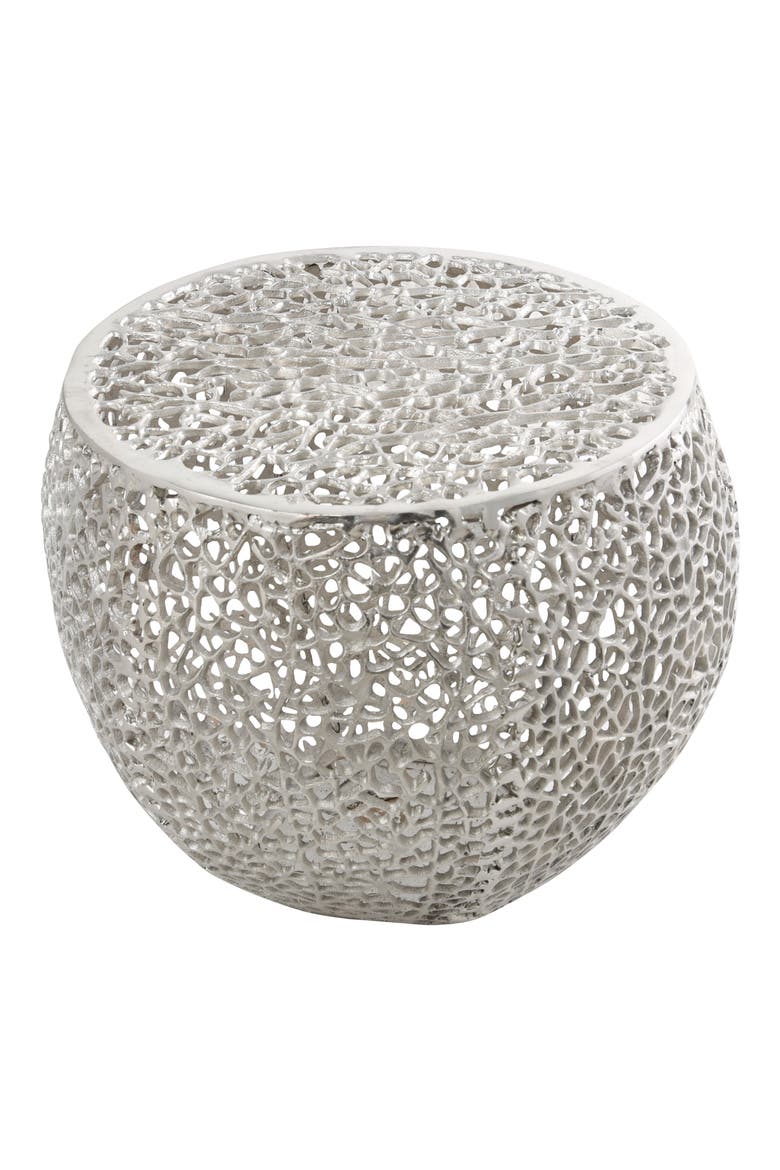Openwork Metal Accent Table, Main, color, SILVER