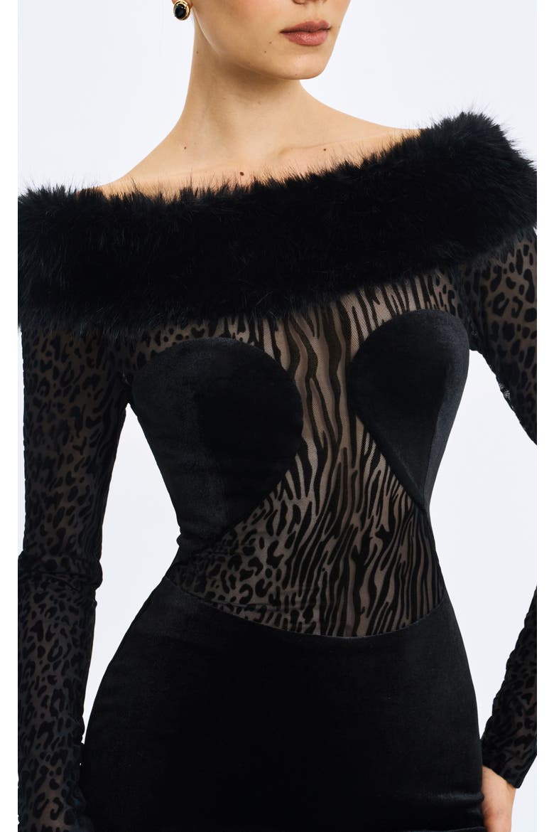 Alexis Faux Fur Boatneck Maxi Dress, Alternate, color, Black