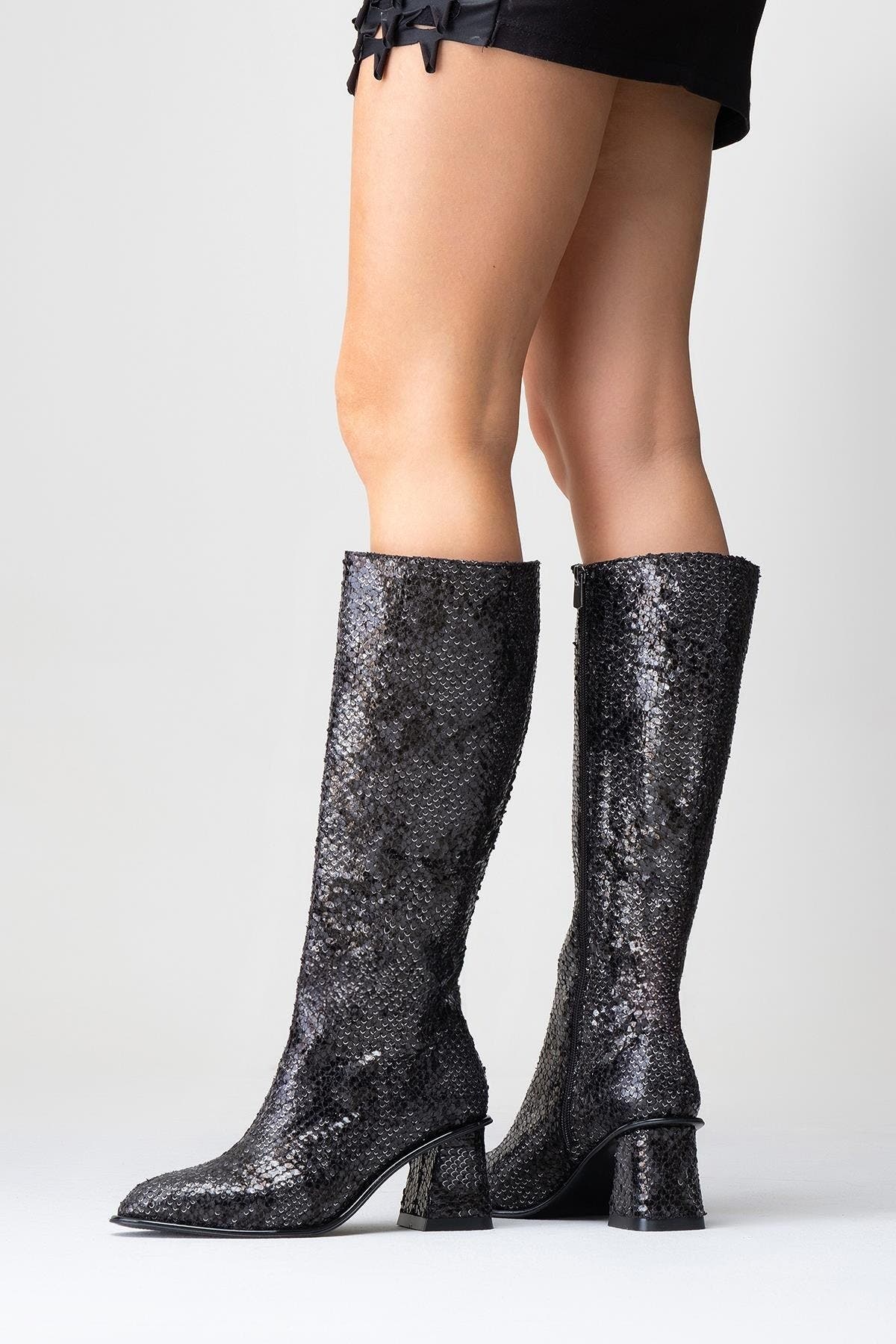 Prologue Shoes Elly Pattern Block Heel Boot, Alternate, color, Black Pattern Faux Leather