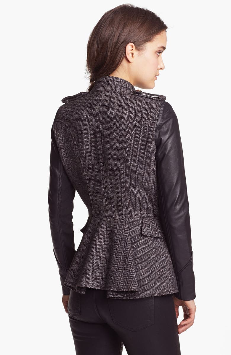 BCBGeneration Tweed & Faux Leather Military Jacket, Alternate, color, 