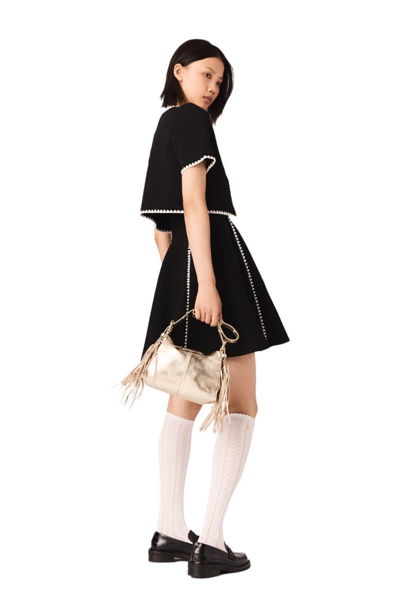 maje Topstitched cropped cardigan, Alternate, color, Black