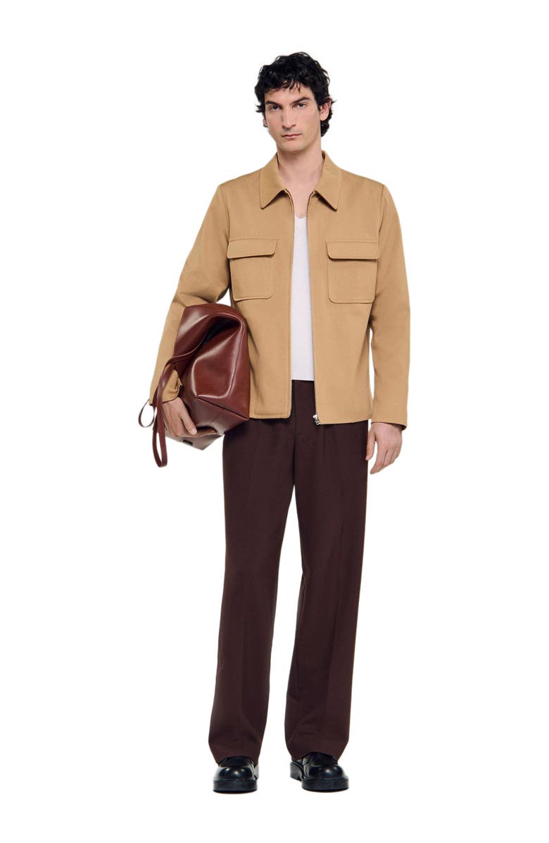 SANDRO Zip-up pocket jacket, Alternate, color, Camel