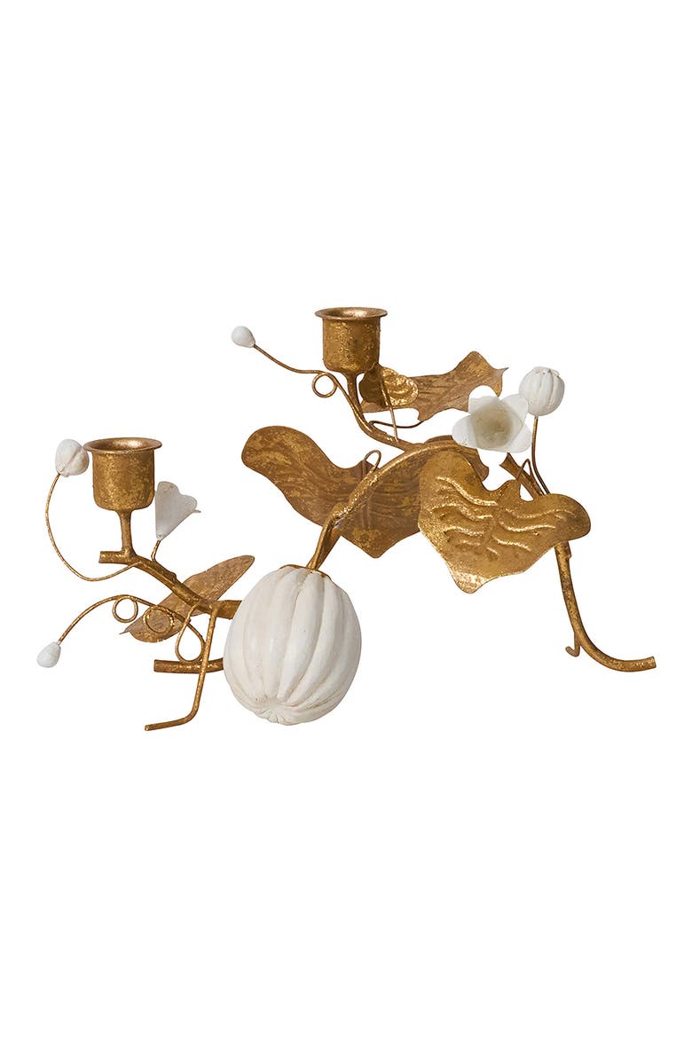 Forest Walk Pumpkin Vine Double Candleholder, Main, color, GOLD
