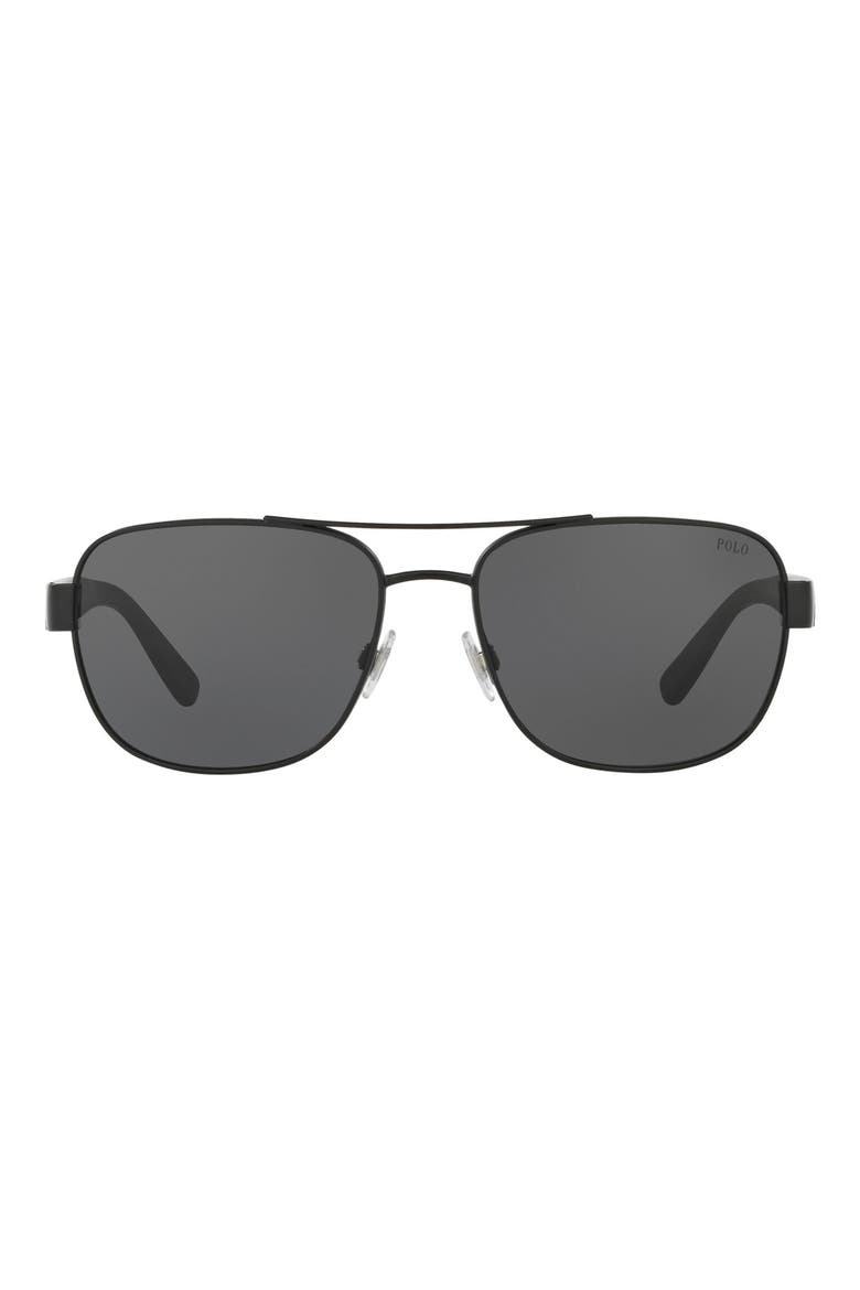 60mm Aviator Sunglasses, Main, color, MATTE BLACK