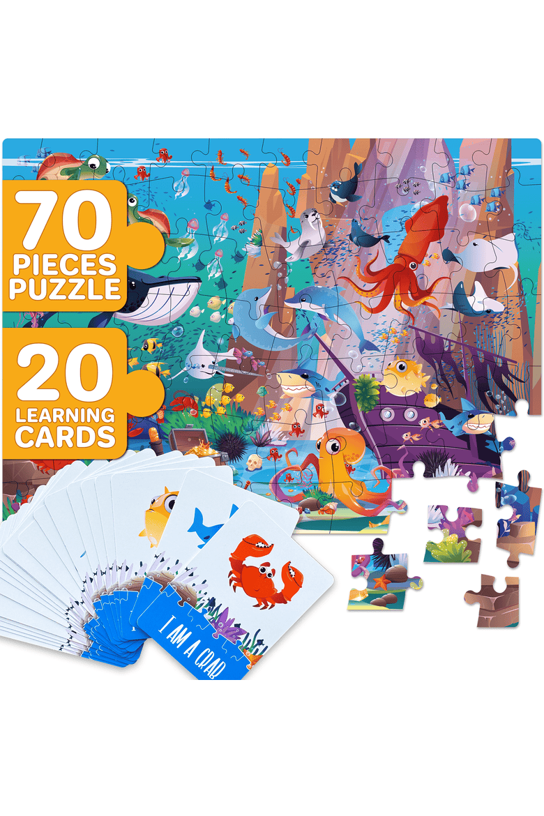 Kids Jigsaw Puzzles - 70 & 150 Piece Search & Find Riddle Puzzles with Flashcards, Main, color, RiddlePuzzle 70 Ocean