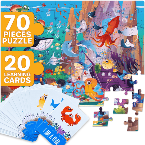 Kids Jigsaw Puzzles - 70 & 150 Piece Search & Find Riddle Puzzles with Flashcards
