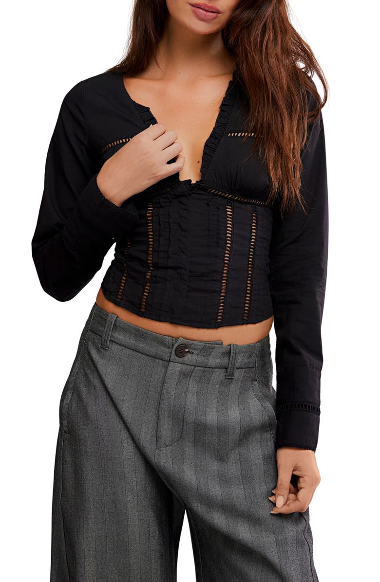 Free People Frankie Long Sleeve Ladder Stitch Corset Top, Main, color, Black