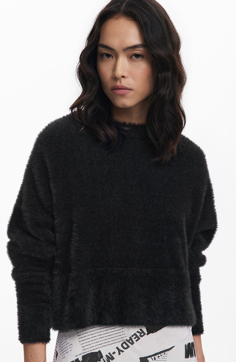 Desigual Mixed Media Asymmetric Dress, Alternate, color, Black