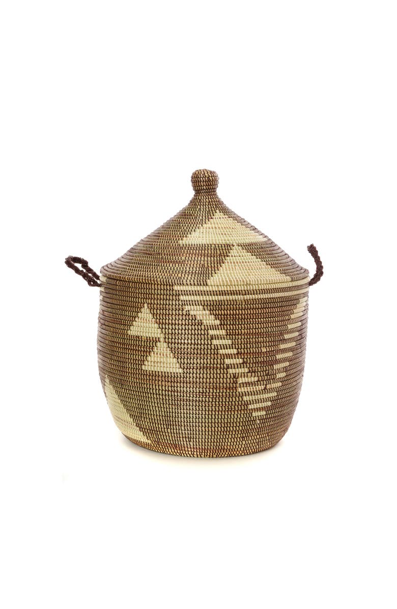 African Modern Brown and Cream Tribal Design Basket, Main, color, 