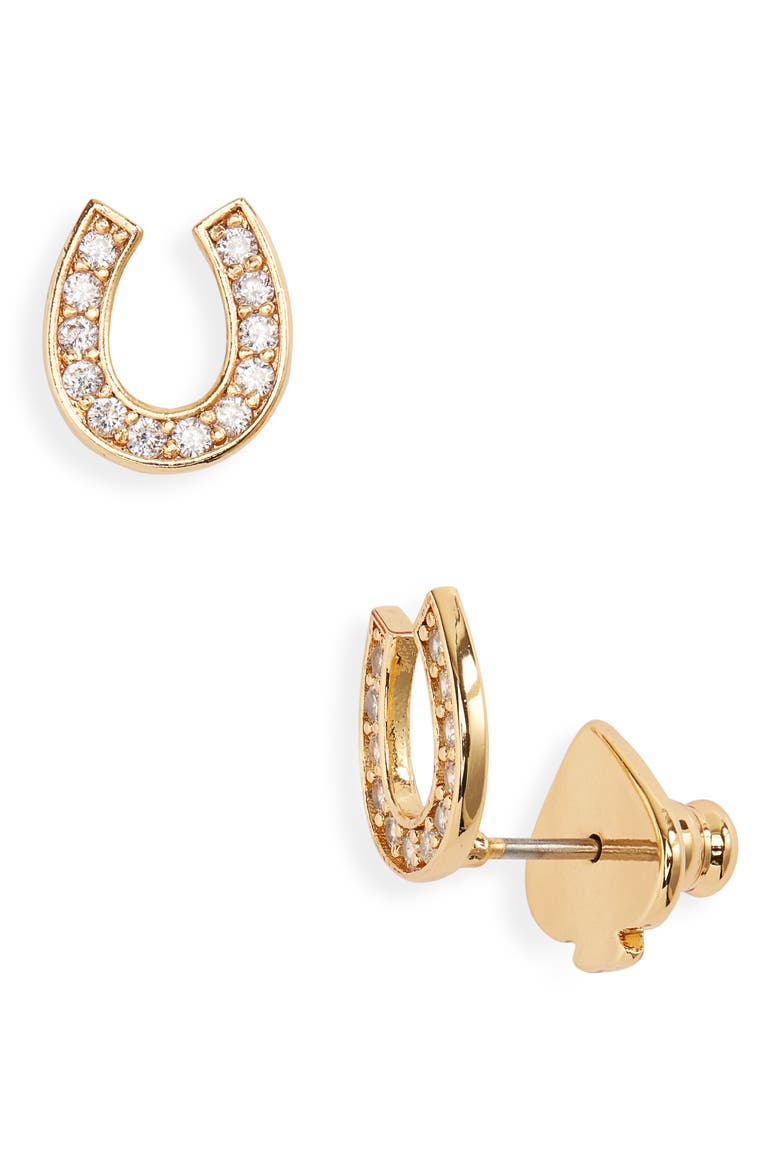 cubic zirconia horseshoe stud earrings, Main, color, CLEAR/ GOLD.