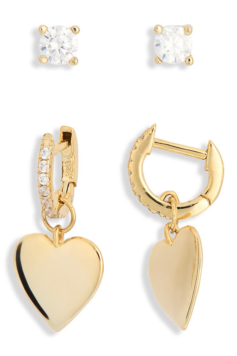 Assorted 2-Pack Cubic Zirconia & Heart Drop Earrings, Alternate, color, CLEAR- GOLD