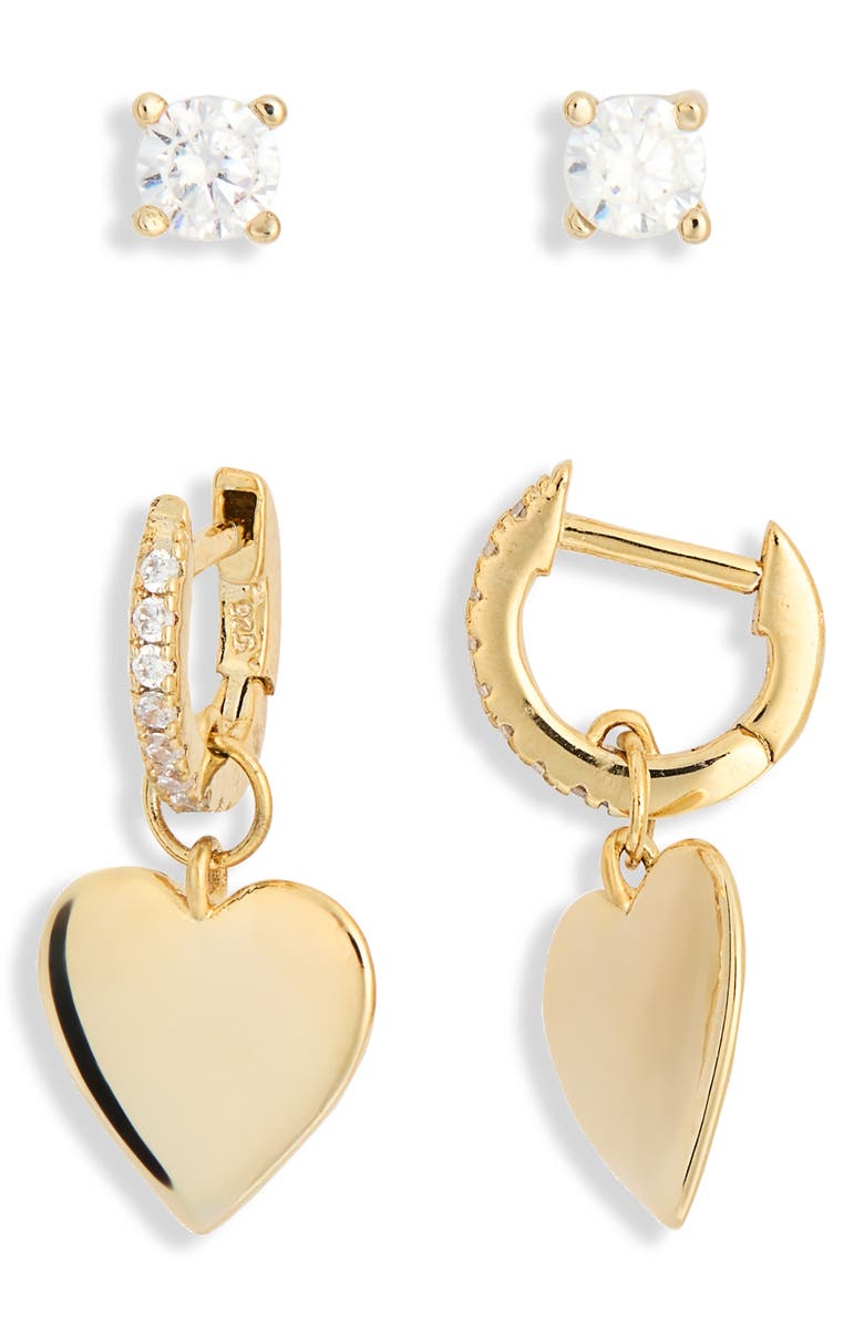 Leith Assorted 2-Pack Cubic Zirconia & Heart Drop Earrings, Alternate, color, Clear- Gold
