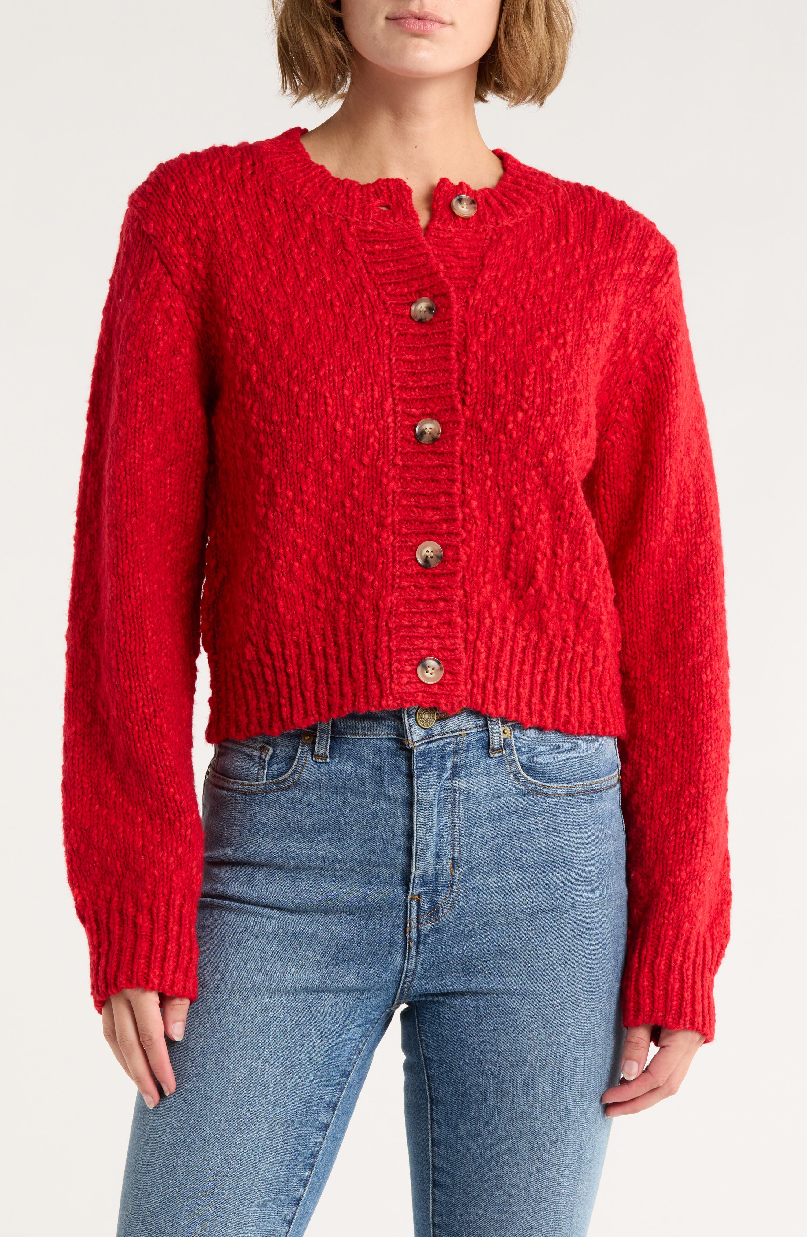 FRAME Button Front Wool Blend Crop Cardigan