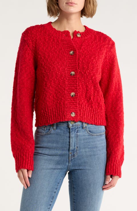 Button Front Wool Blend Crop Cardigan