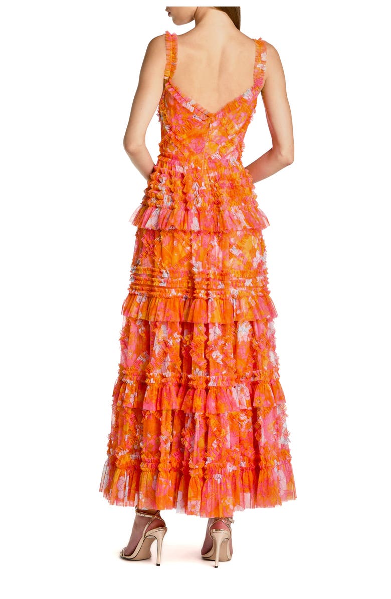 Mac Duggal Sleeveless Floral Ruffle A-Line Maxi Dress, Alternate, color, Orange Multi