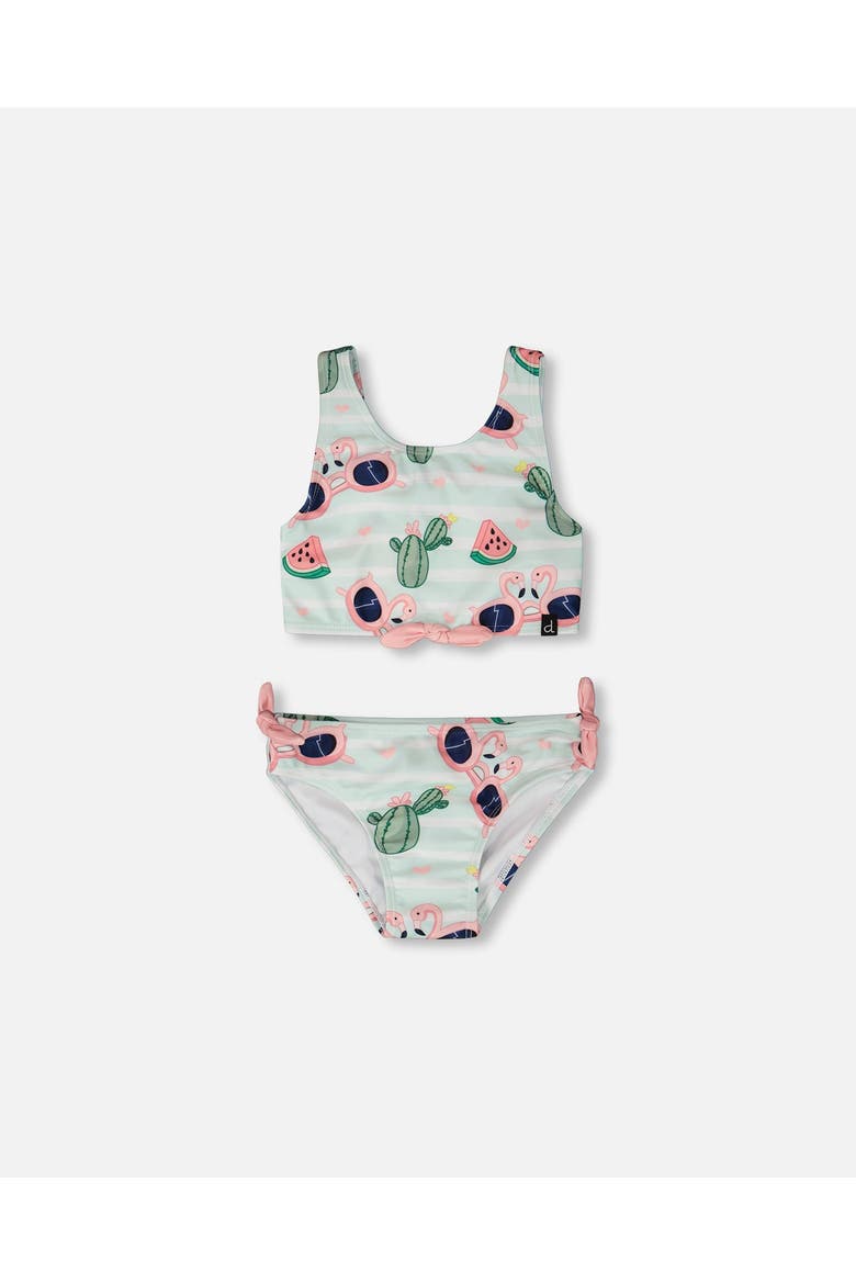 Two-Piece Flamingo and Cactus Swimsuit, Main, color, Blue Flamingo and Cactus Print
