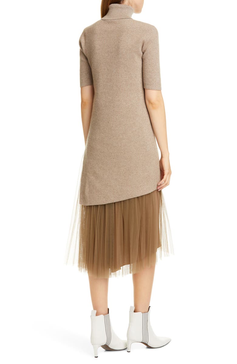 Brunello Cucinelli Tulle Hem Cashmere Blend Sweater Dress, Alternate, color,