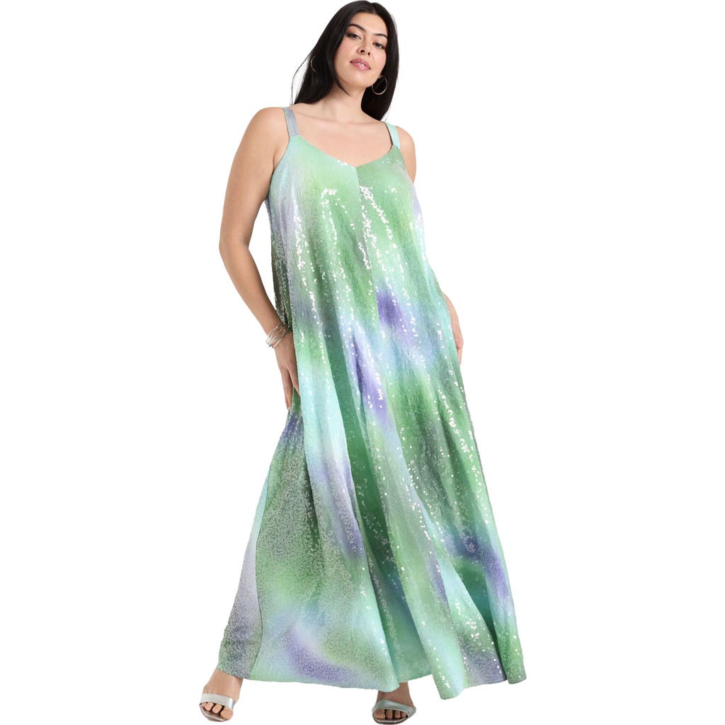 June + Vie Sequin Swing Maxi Dress In Green