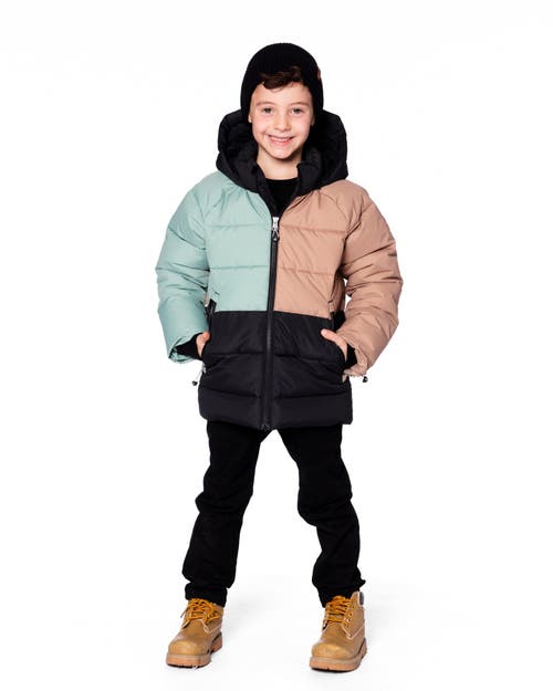 Deux Par Deux Boy Colorblocked Puffy Winter Coat In Black